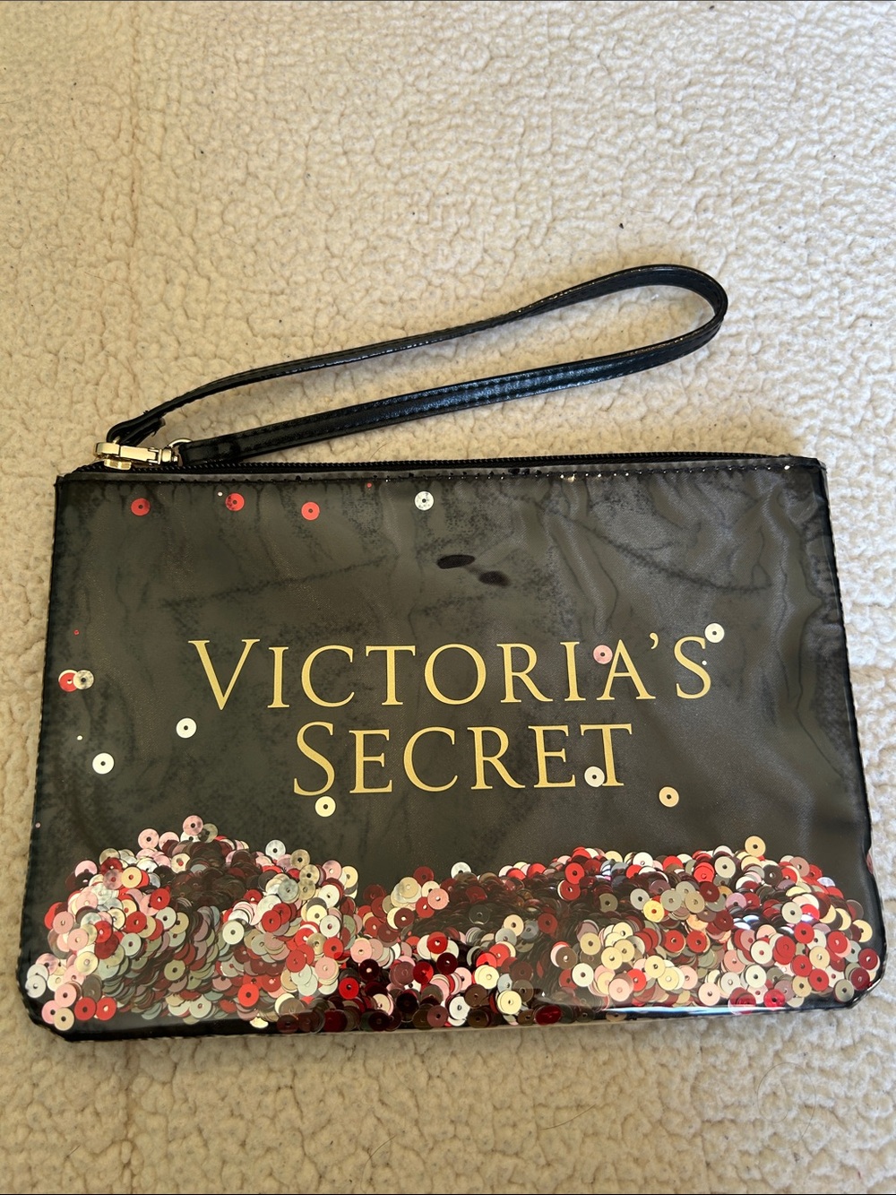 Victoria's Secret Black Sequin Wristlet with Multicolor Accents